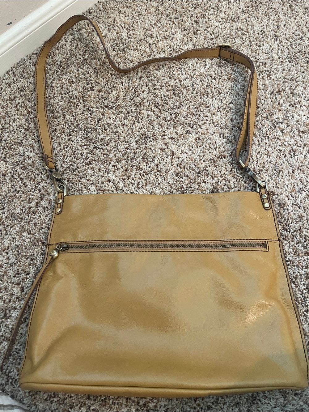 HOBO Mustard Leather Shoulder Bag with Front Zip